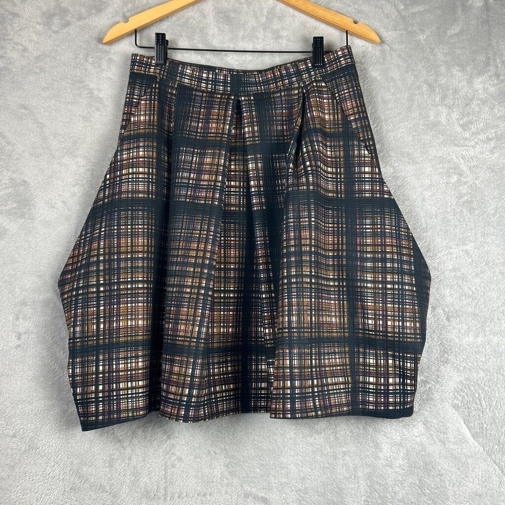 COS Women Pleated A-Line Plaid Grid Skirt Black Brown Pink Size 8 P211430